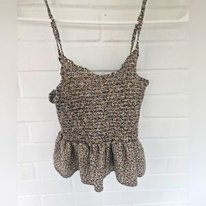 NWOT Chamce Black and Brown Peplum Camisole with Smocked Detail